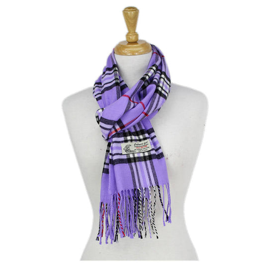 Plaid Cashmere Feel Scarf -Purple CM07-8