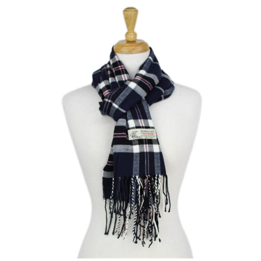 Plaid Cashmere Feel Scarf -Navy CM38-2