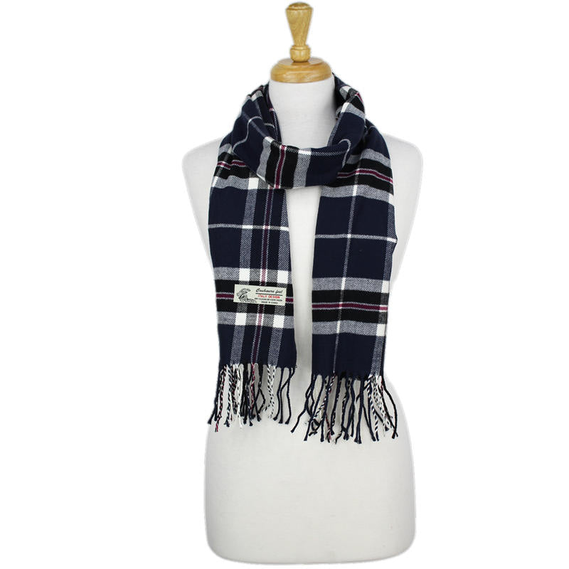 Plaid Cashmere Feel Scarf -Navy CM38-2