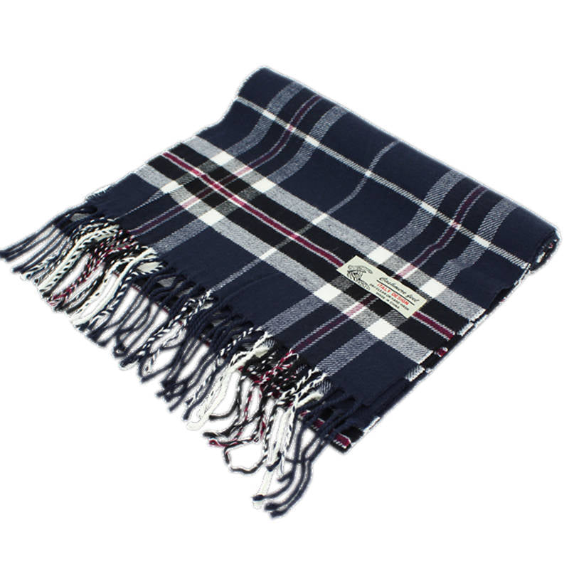 Plaid Cashmere Feel Scarf -Navy CM38-2