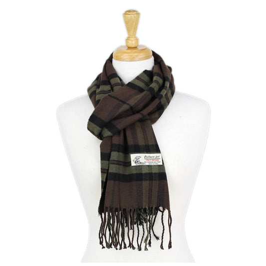 Plaid Cashmere Feel Scarf -Brown CM38-3