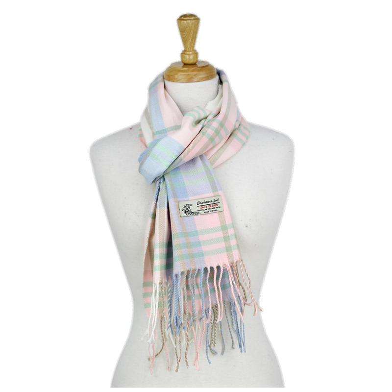 Plaid Cashmere Feel Scarf -Multi Pink/blue CM39-2