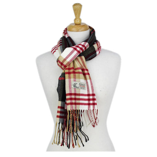 Plaid Cashmere Feel Scarf -Multi Black/camel/white CM39-3