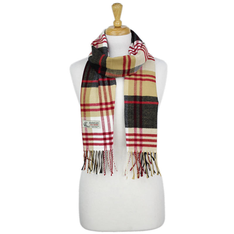 Plaid Cashmere Feel Scarf -Multi Black/camel/white CM39-3