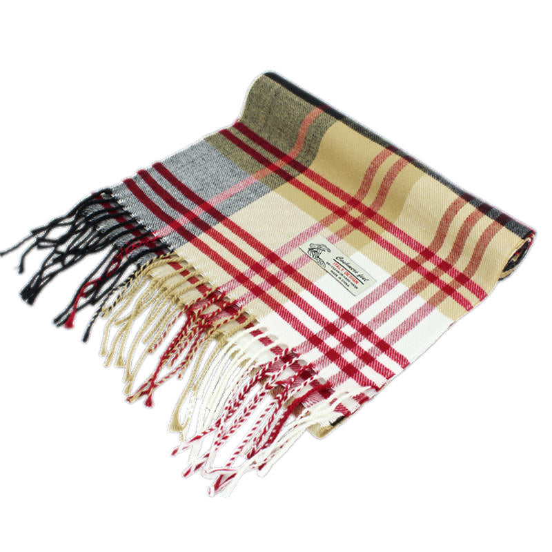 Plaid Cashmere Feel Scarf -Multi Black/camel/white CM39-3