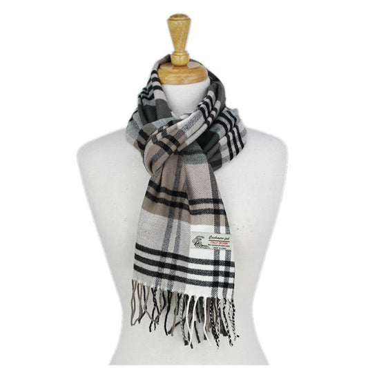 Plaid Cashmere Feel Scarf -Multi Grey/taupe/white CM39-4