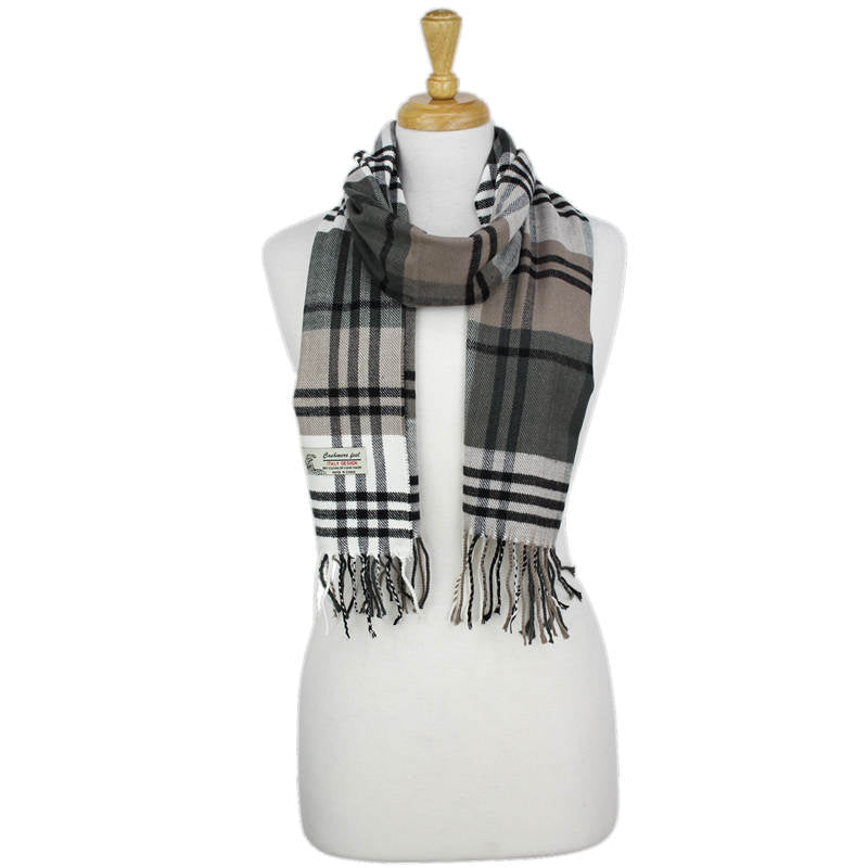 Plaid Cashmere Feel Scarf -Multi Grey/taupe/white CM39-4