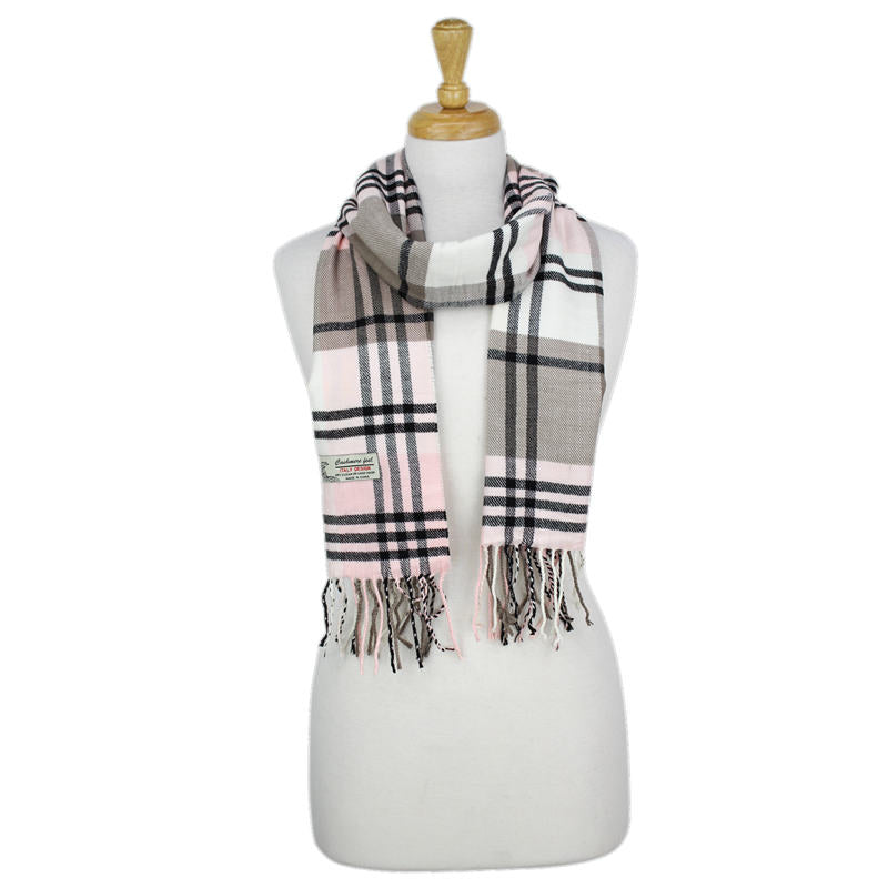 Plaid Cashmere Feel Scarf -Multi Taupe/white/pink CM39-5