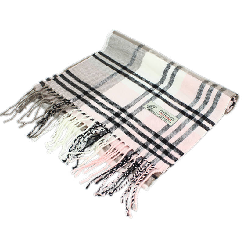 Plaid Cashmere Feel Scarf -Multi Taupe/white/pink CM39-5