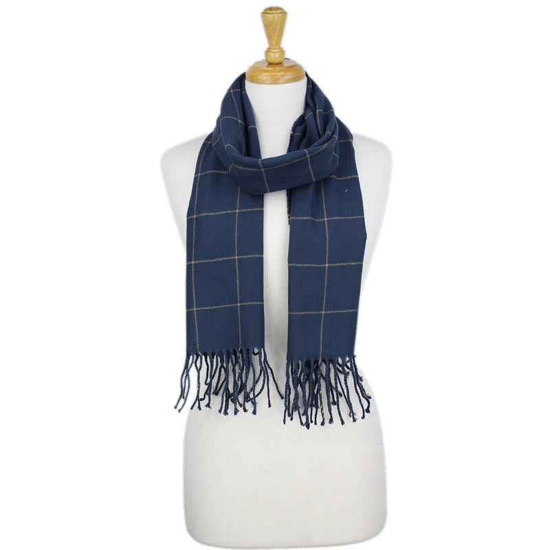 Checkers Cashmere Feel Scarf -dark Blue CM41