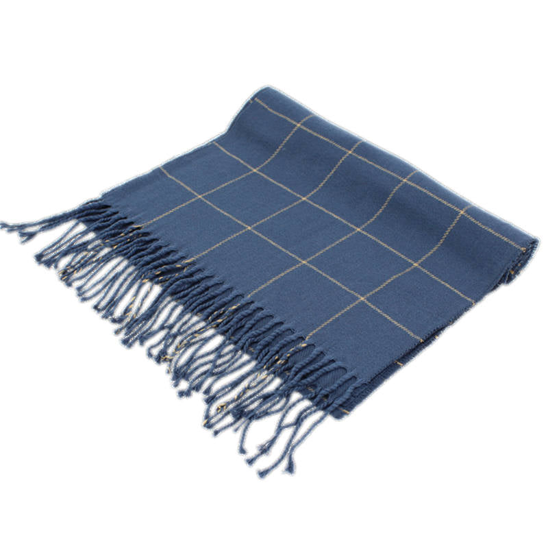 Checkers Cashmere Feel Scarf -dark Blue CM41