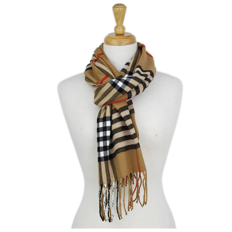 Plaid Cashmere Feel Scarf -Camel CM42-1