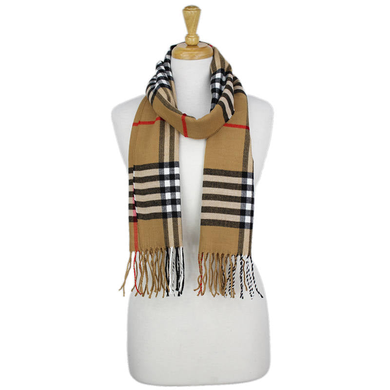 Plaid Cashmere Feel Scarf -Camel CM42-1