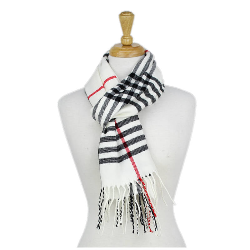 Plaid Cashmere Feel Scarf -White CM42-2