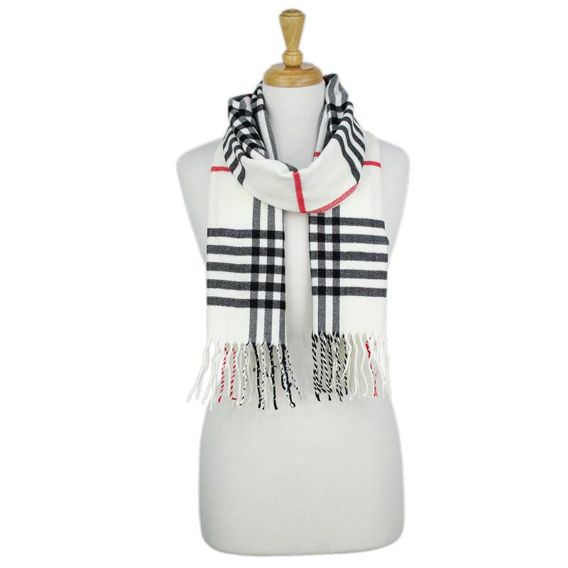 Plaid Cashmere Feel Scarf -White CM42-2