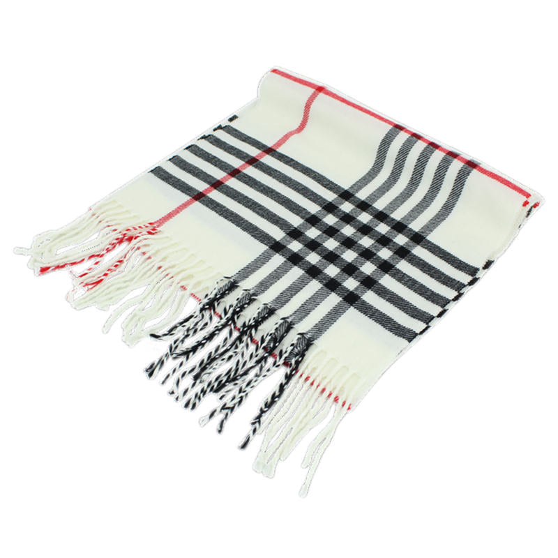 Plaid Cashmere Feel Scarf -White CM42-2