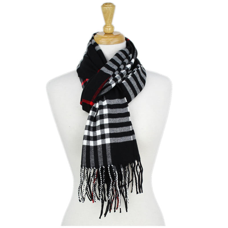 Plaid Cashmere Feel Scarf -Black CM42-3