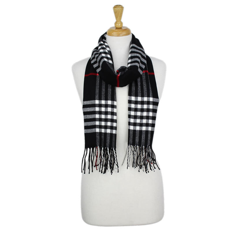 Plaid Cashmere Feel Scarf -Black CM42-3