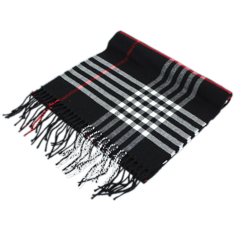 Plaid Cashmere Feel Scarf -Black CM42-3