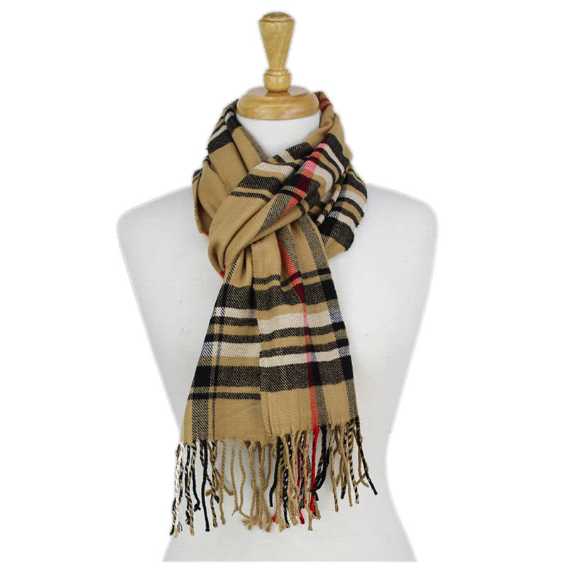 Plaid Cashmere Feel Scarf -Camel CM43-1