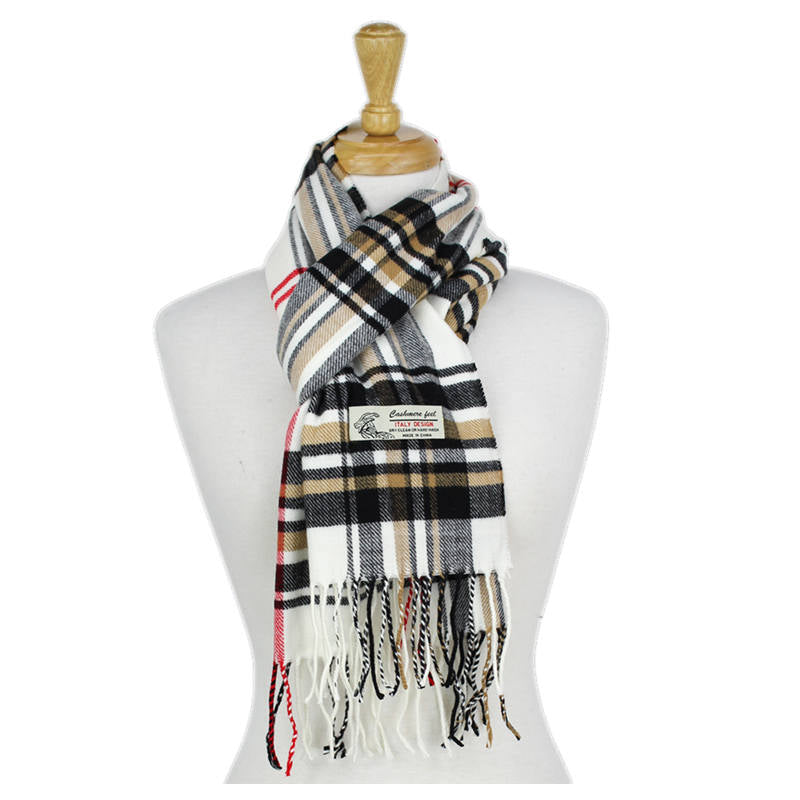 Plaid Cashmere Feel Scarf -White CM43-2