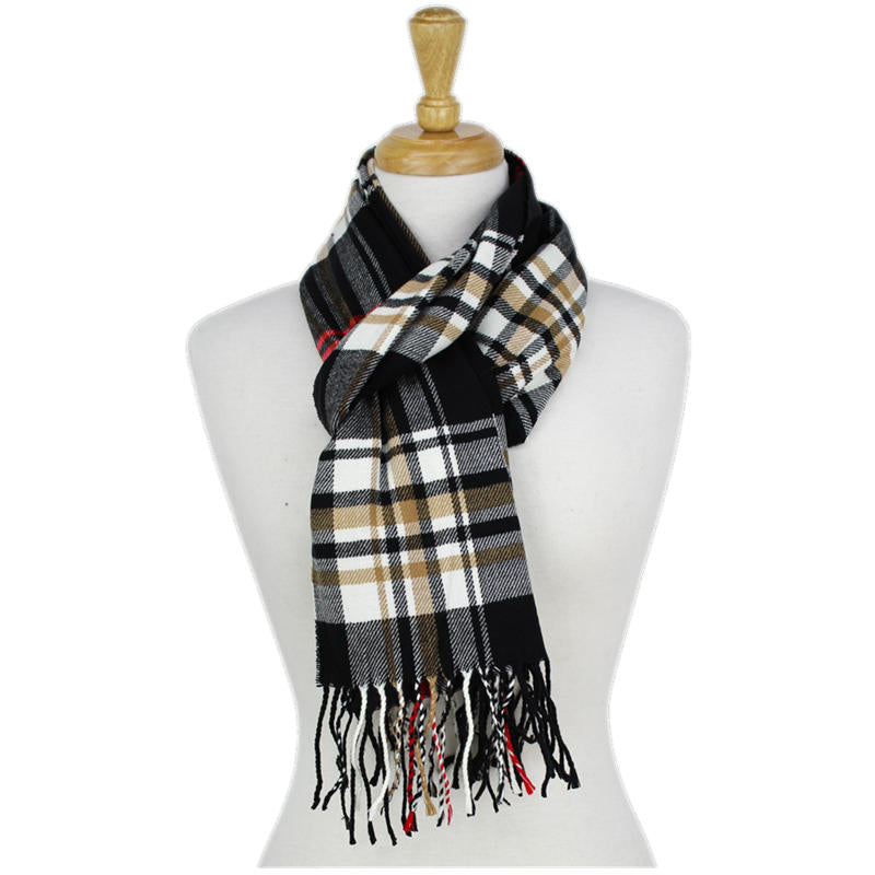 Plaid Cashmere Feel Scarf -Black CM43-3