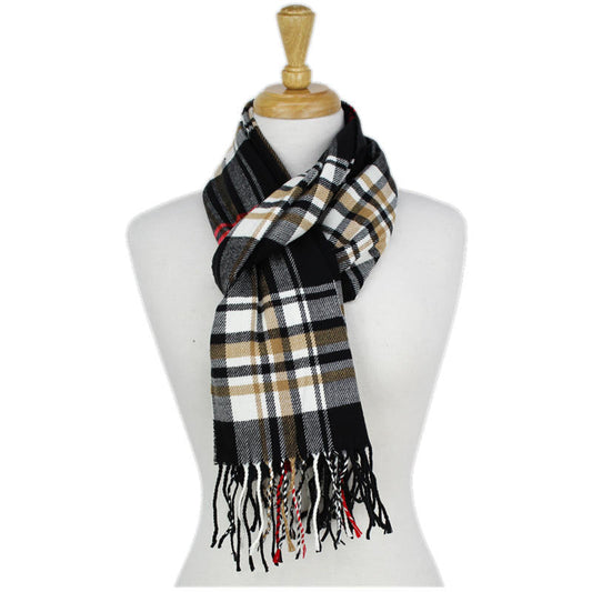 Plaid Cashmere Feel Scarf -Black CM43-3