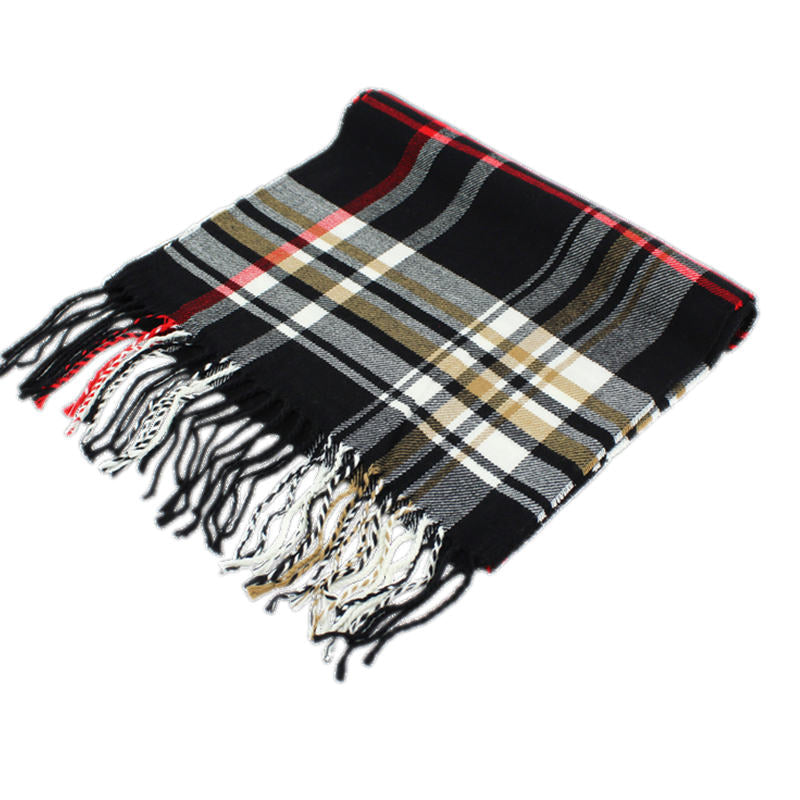 Plaid Cashmere Feel Scarf -Black CM43-3