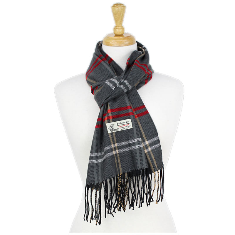 Plaid Cashmere Feel Scarf -Grey CM45