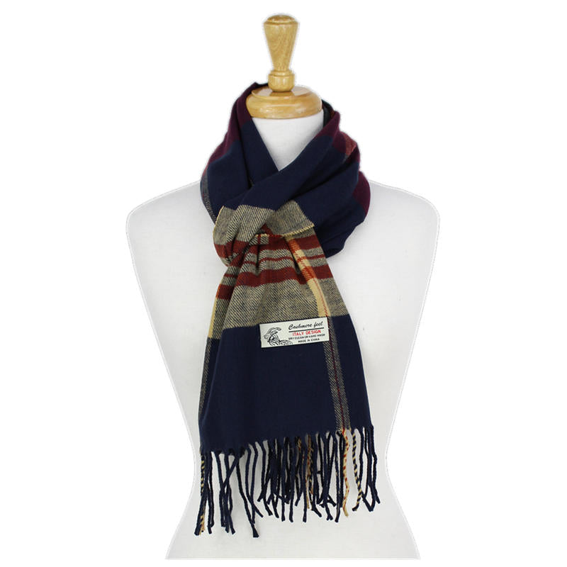 Plaid Cashmere Feel Scarf -Navy/camel CM46-1