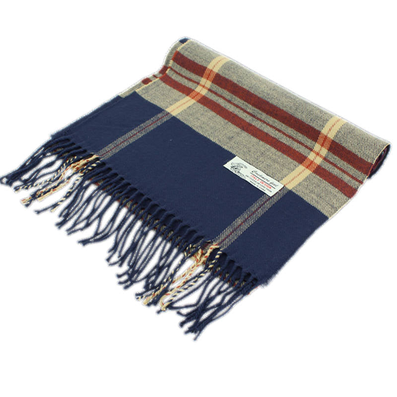 Plaid Cashmere Feel Scarf -Navy/camel CM46-1