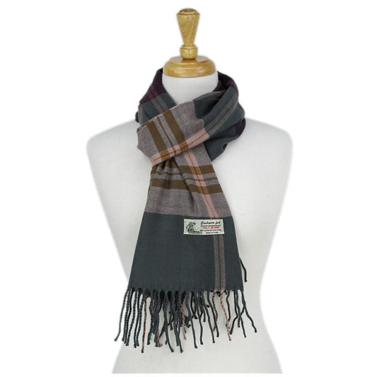 Plaid Cashmere Feel Scarf -Grey/pink CM46-2