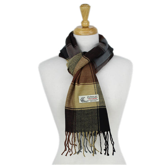 Checkers Cashmere Feel Scarf -Gry/brn/cam/blk CM47-1