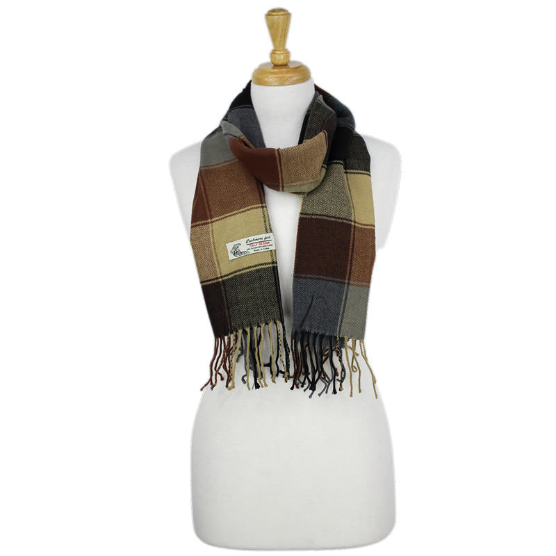 Checkers Cashmere Feel Scarf -Gry/brn/cam/blk CM47-1