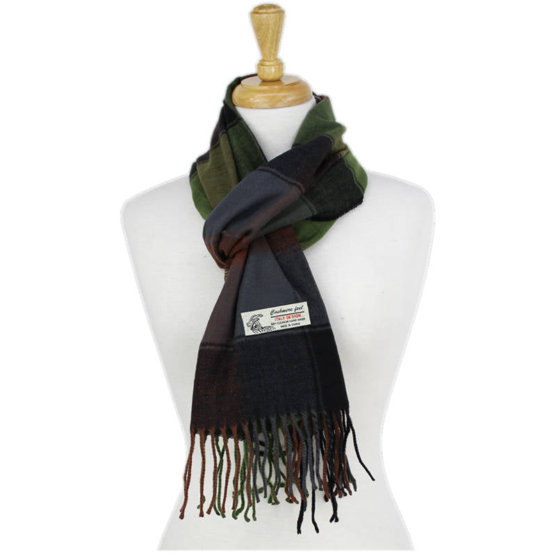 Checkers Cashmere Feel Scarf -Gry/brn/grn/blk CM47-2