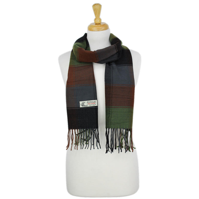 Checkers Cashmere Feel Scarf -Gry/brn/grn/blk CM47-2