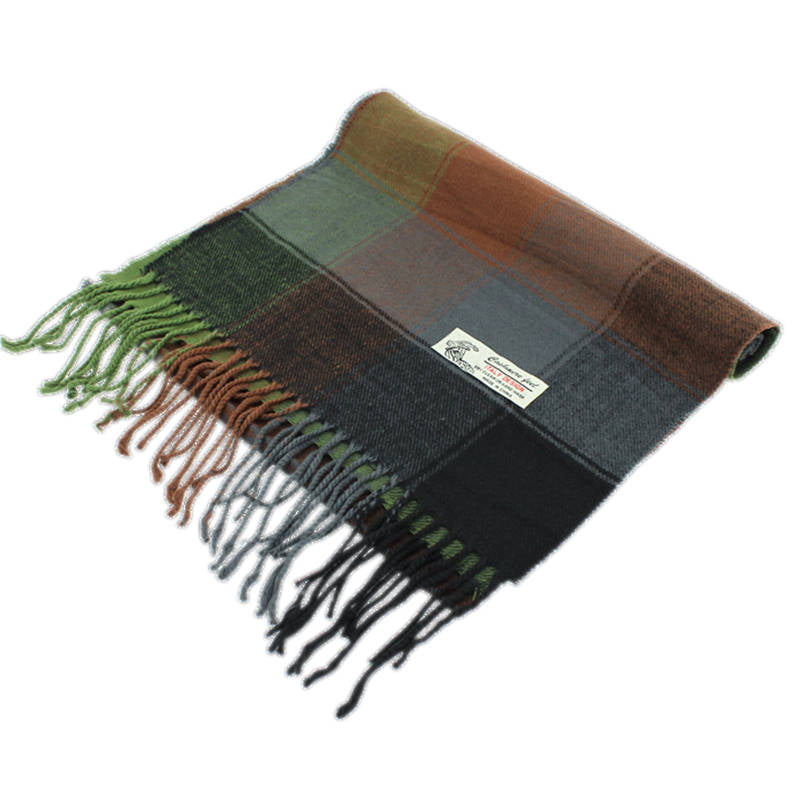 Checkers Cashmere Feel Scarf -Gry/brn/grn/blk CM47-2