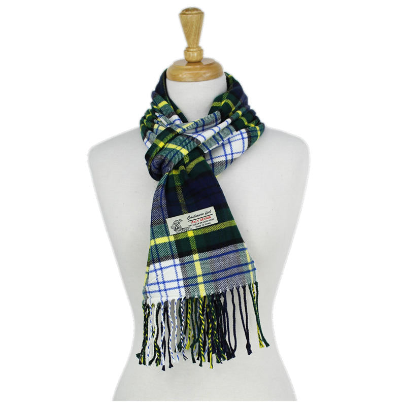 Plaid Cashmere Feel Scarf -Navy/grn/wht CM50