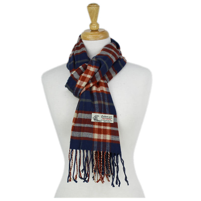 Plaid Cashmere Feel Scarf -Navy/coco CM51