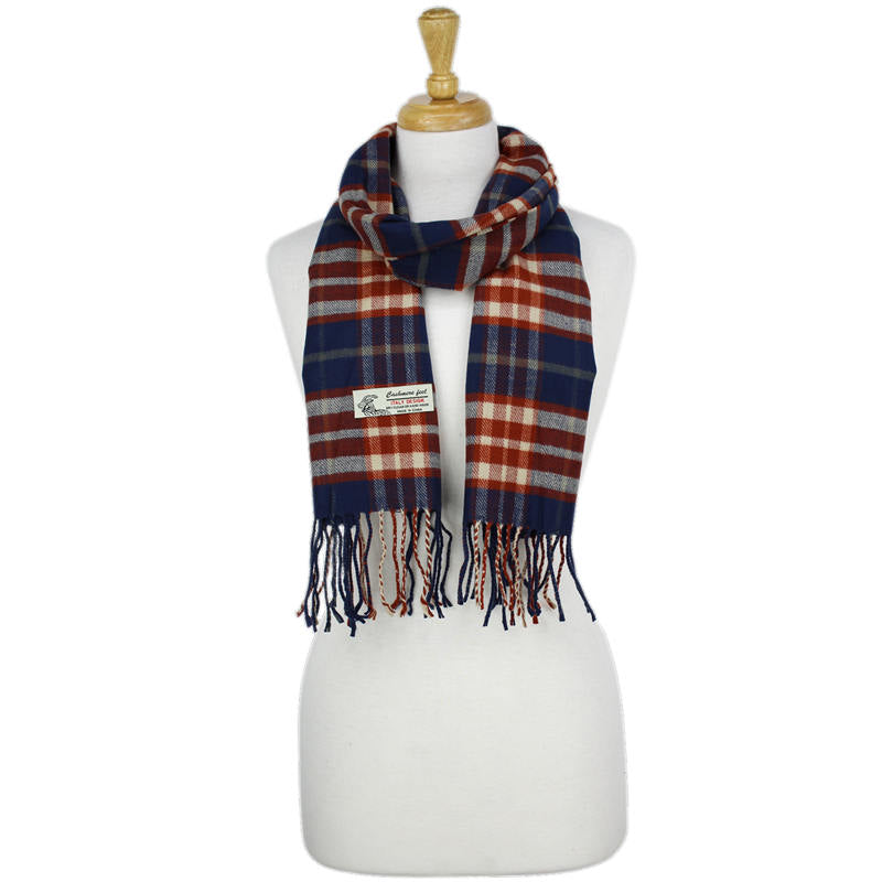 Plaid Cashmere Feel Scarf -Navy/coco CM51