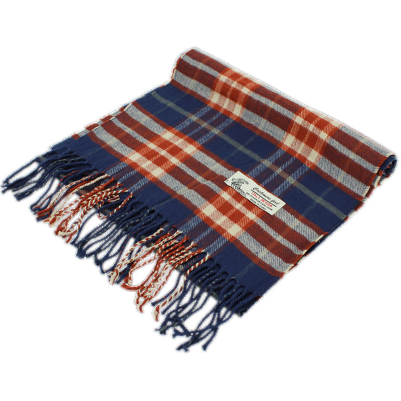 Plaid Cashmere Feel Scarf -Navy/coco CM51