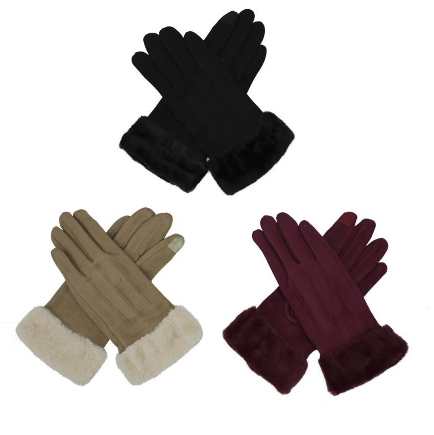 3pairs Women's Winter Warm Texting Touch Screen Winter Suede Gloves