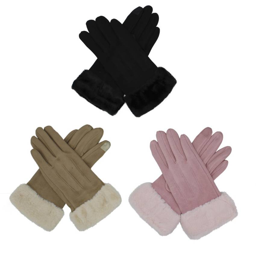 3pairs Women's Winter Warm Texting Touch Screen Winter Suede Gloves