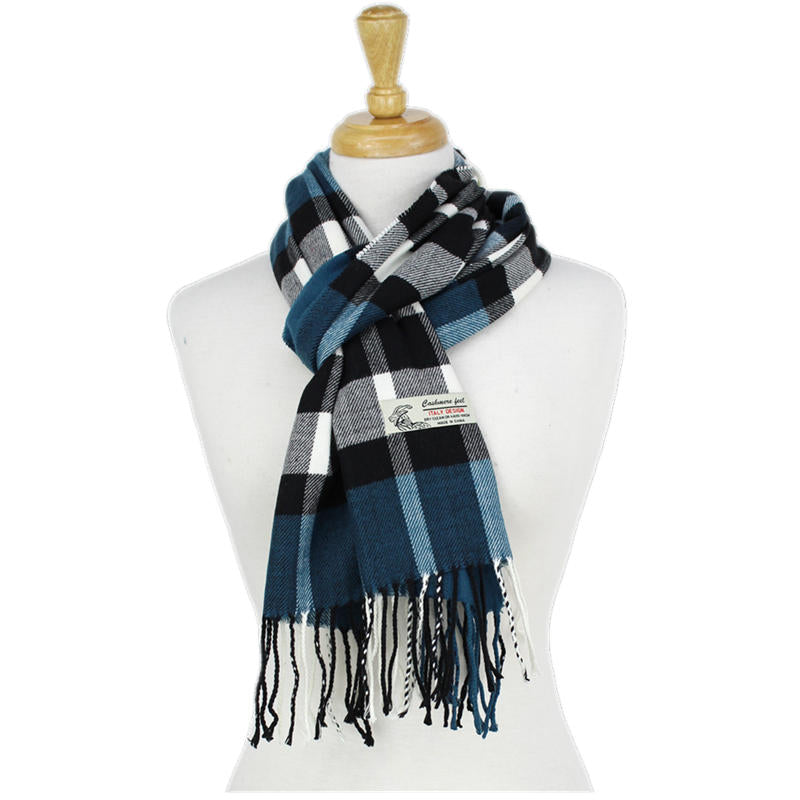 Plaid Cashmere Feel Scarf -Navy/L.blue CM52-1