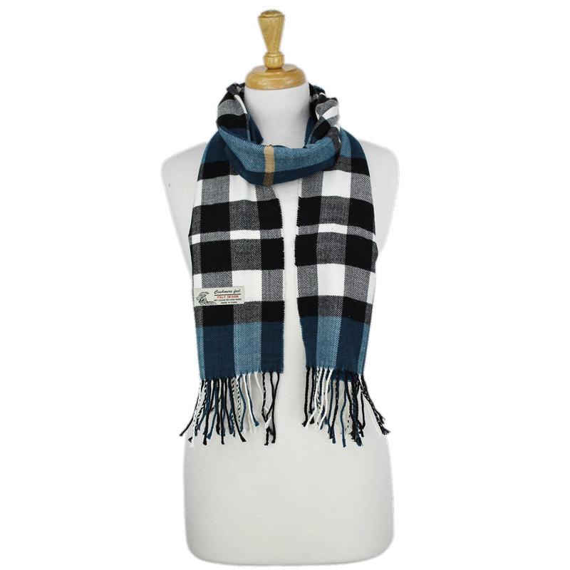 Plaid Cashmere Feel Scarf -Navy/L.blue CM52-1