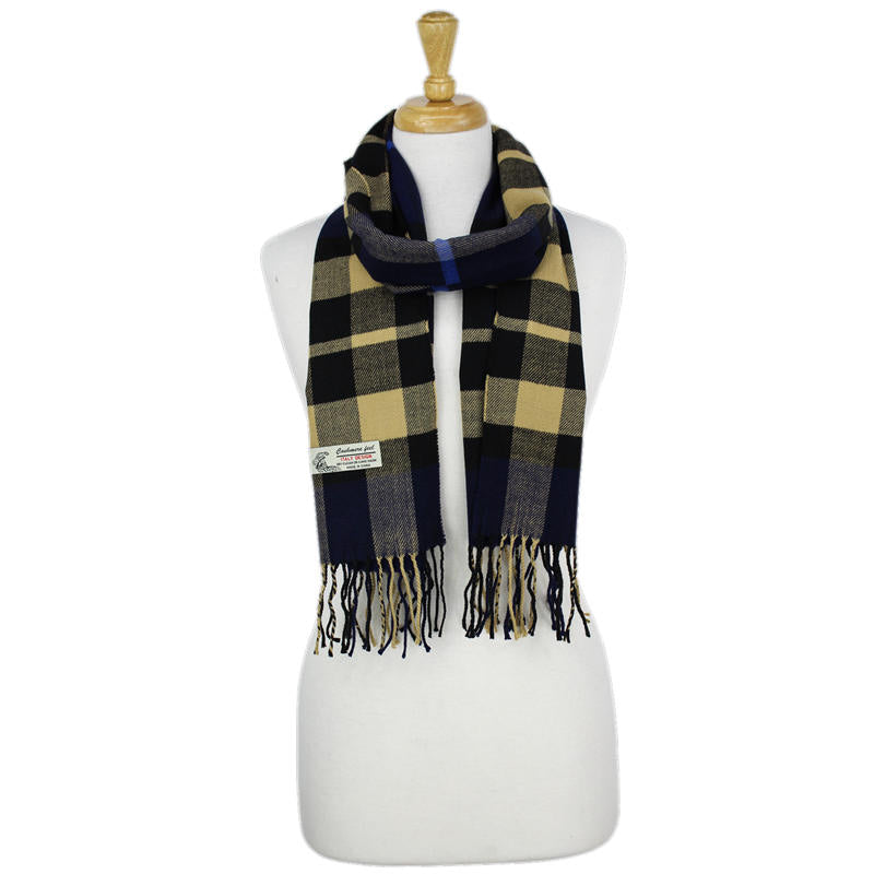 Plaid Cashmere Feel Scarf -Navy/camel CM52-2