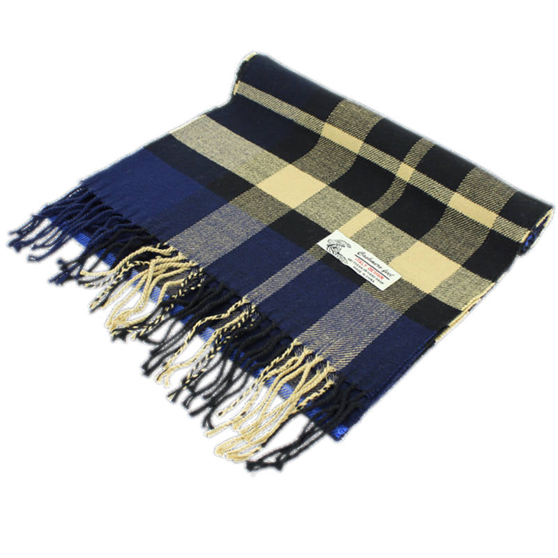 Plaid Cashmere Feel Scarf -Navy/camel CM52-2