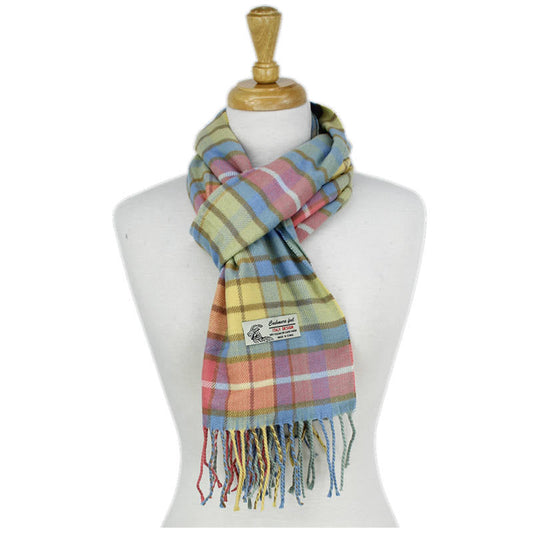 Plaid Cashmere Feel Scarf -Blue/yellow/berry CM53-1