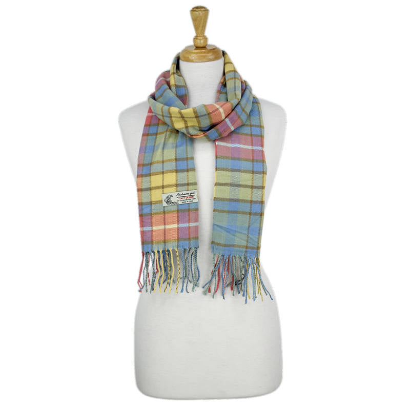 Plaid Cashmere Feel Scarf -Blue/yellow/berry CM53-1