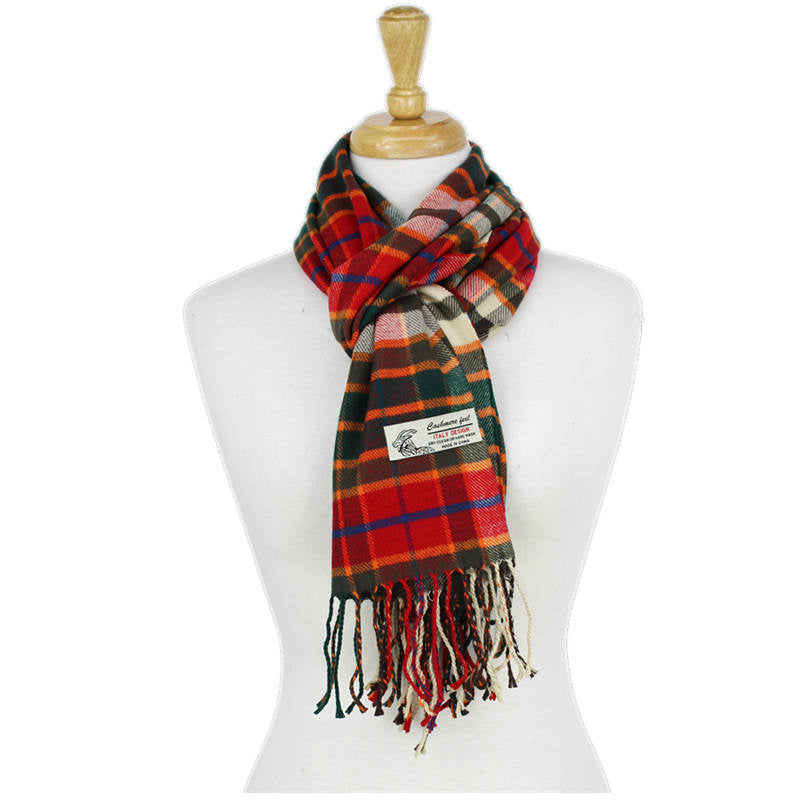 Plaid Cashmere Feel Scarf -Green/red/beige CM53-2